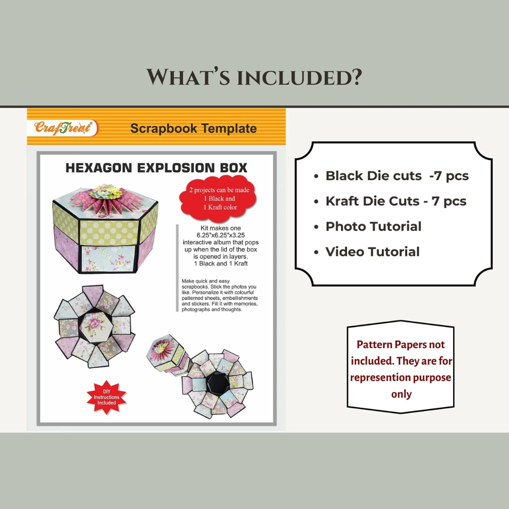 Hexagon Explosion Box Scrapbook Blanks | Black + Kraft