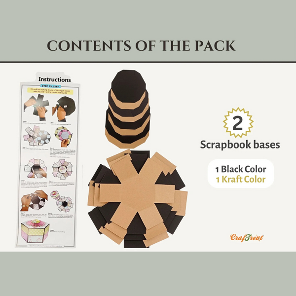 Hexagon Explosion Box Scrapbook Blanks | Black + Kraft