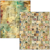 Two textured paper sheets with vintage design elements on a white background
