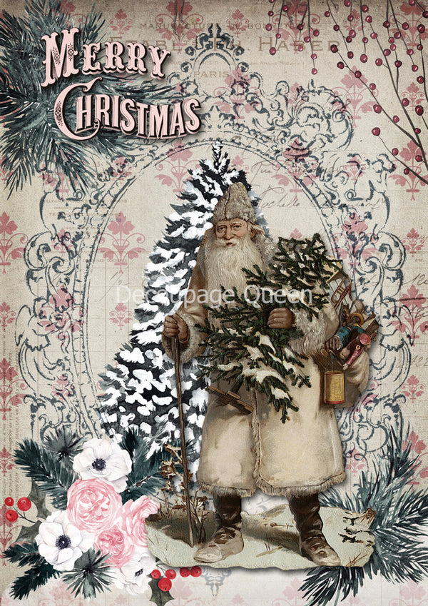Papier de riz de Noël rose {plusieurs tailles}