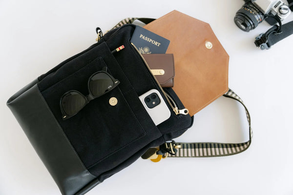Corbin Signature Black Canvas + Leather Convertible Backpack