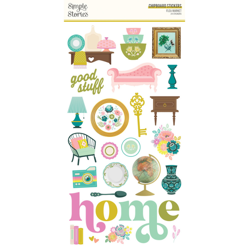 Flea Market Chipboard Stickers 6x12 {clearance}