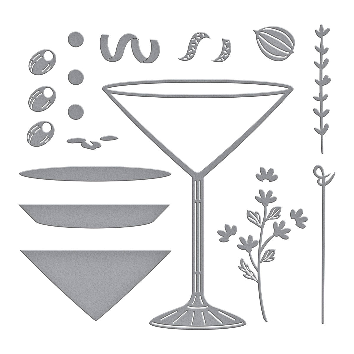 Olive Martinis Etched Dies | Happy Hour