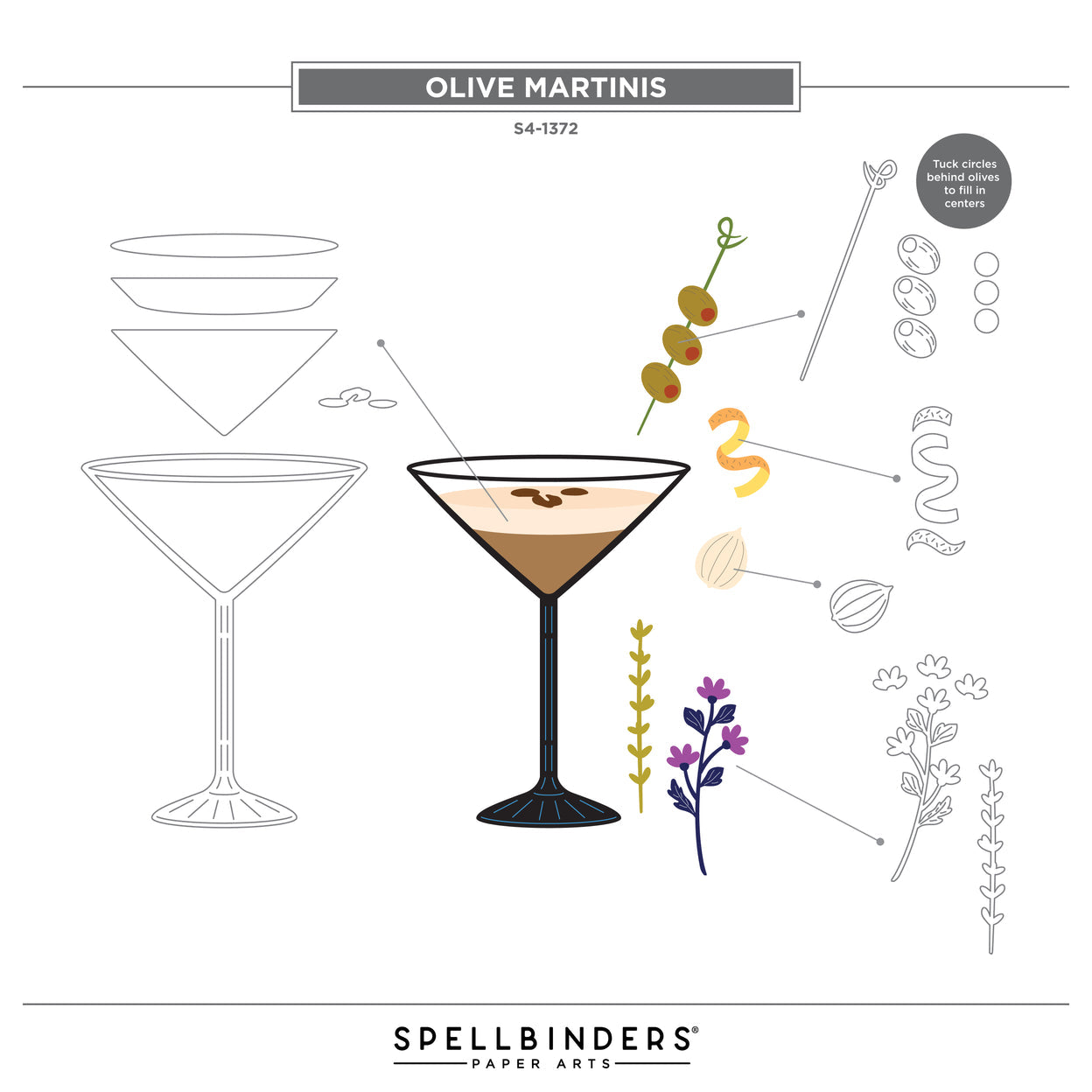 Olive Martinis Etched Dies | Happy Hour
