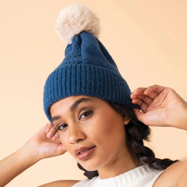 Navy & Mist Ingrid Bobble Hat {clearance}