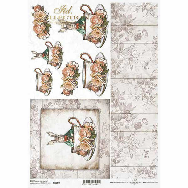 Gentleman Teacup Bunny A4 Rice Paper