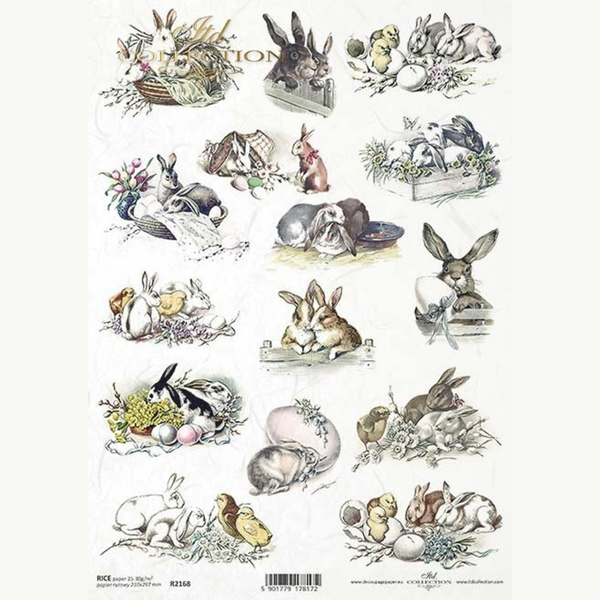 Illustrated Rabbit Scenes A4 Rice Paper