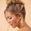 Mustard Floral Stem/60s Abstract Jewelled Hair Clips
