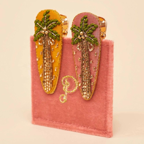 Palm Trees Jeweled Hair Clips