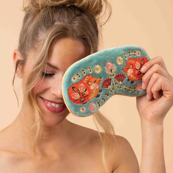 Folk Art Hedgehog {Aqua} Masque pour les yeux en velours de lavande de luxe