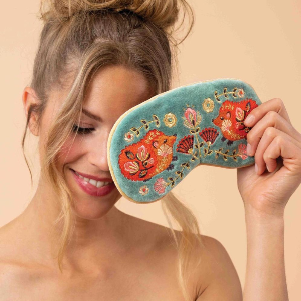 Folk Art Hedgehog {Aqua} Luxury Lavender Velvet Eye Mask