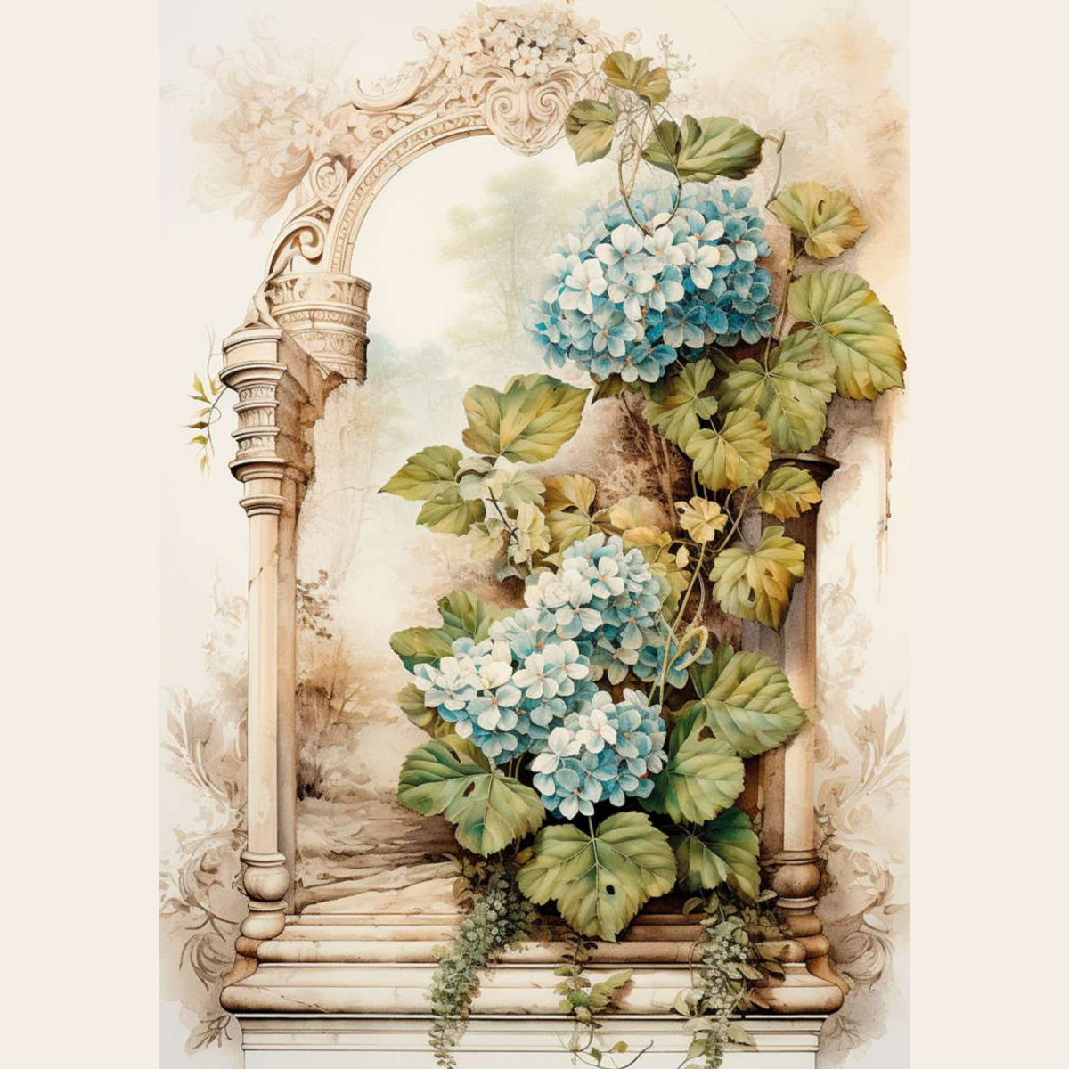 Nostalgia No. 3 Hydrangea Arch A4 Rice Paper