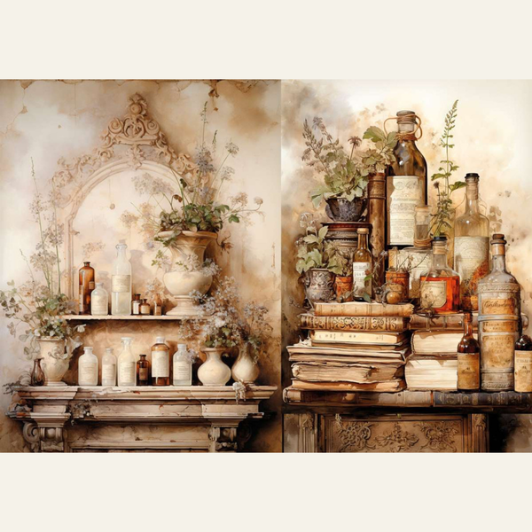 Nostalgia No. 5 Bottles and Books A4 Rice Paper