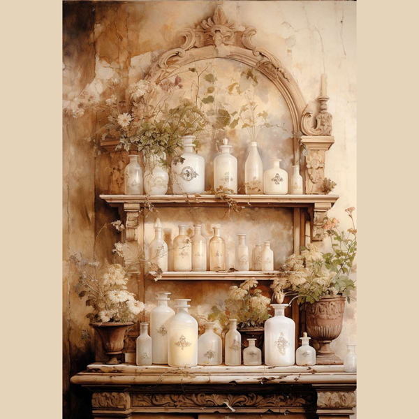 Nostalgia No. 6 Bottles on Shelves A4 Rice Paper