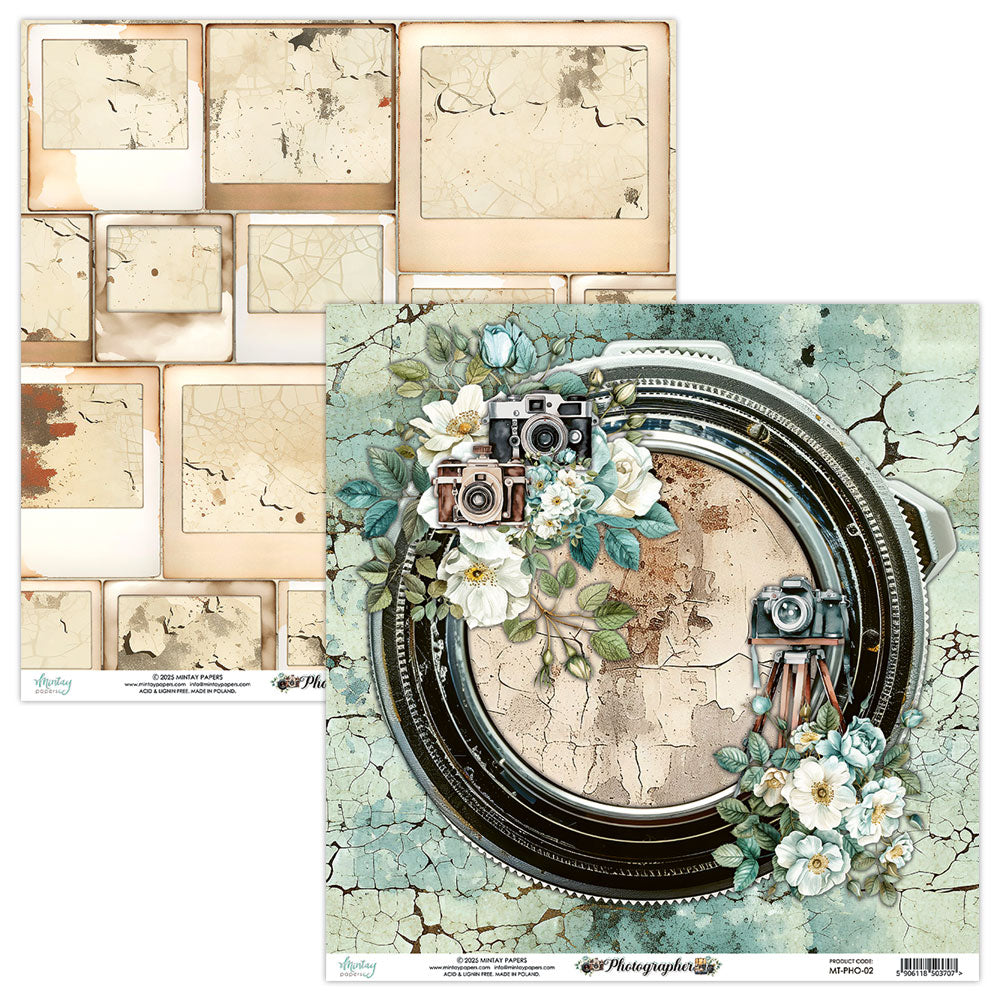 Camera Lens/Polaroid Frame 12x12 Scrapbook Paper | Photographer {clearance}