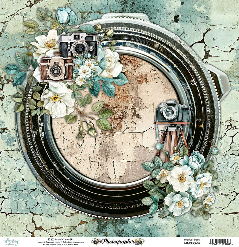 Camera Lens/Polaroid Frame 12x12 Scrapbook Paper | Photographer {clearance}