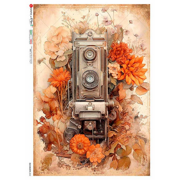 Old School Floral Camera A4 Rice Paper
