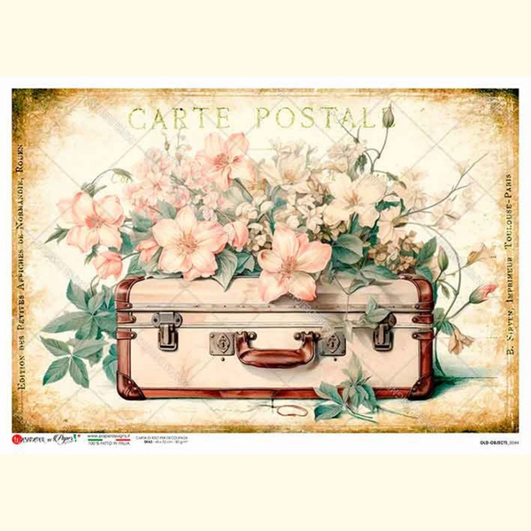 Floral Suitcase A4 Rice Paper