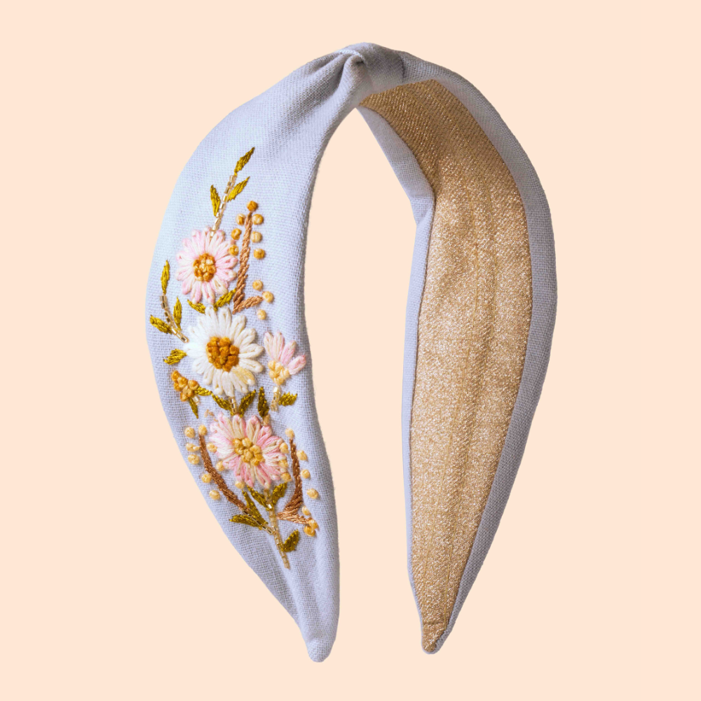 Perfect Posie Embroidered Headband in Powder Blue