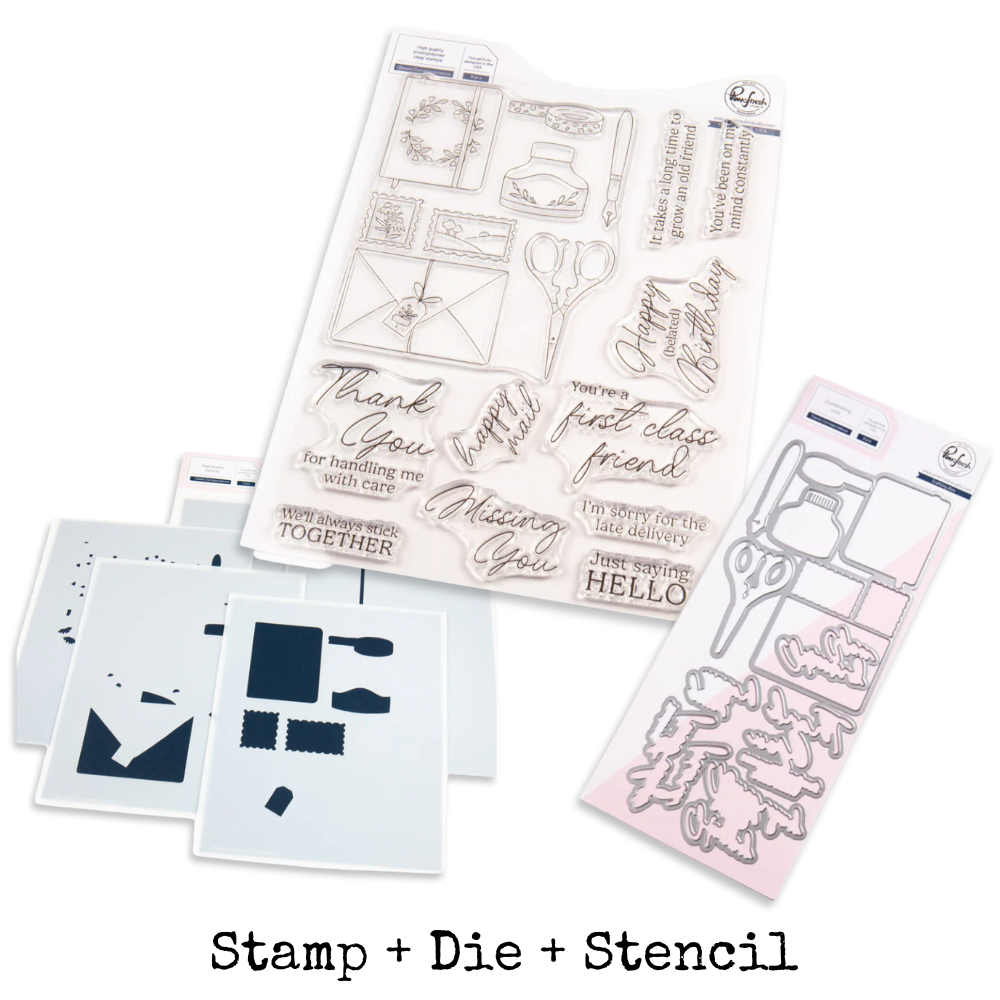 Classic Correspondence Stamp + Die + Stencil Bundle