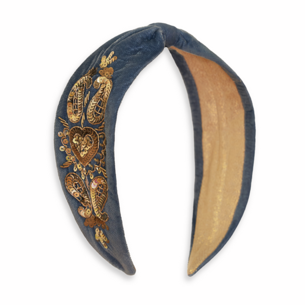 Royal Blue Heart Velvet Embellished Headband