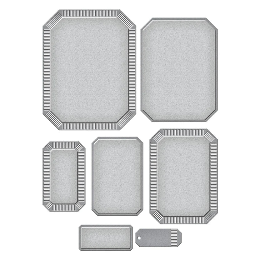 Emerald Cut Labels and Tag Etched Nesting Dies