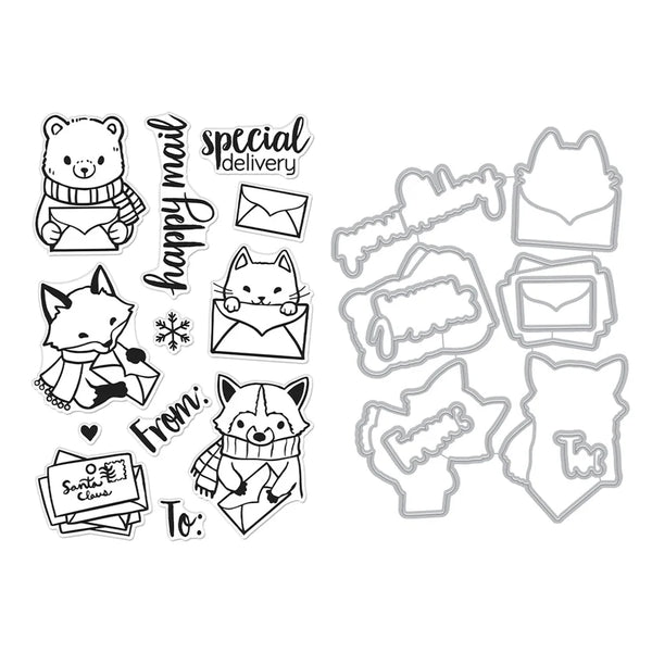 Winter Mail Critters Stamp + Die Bundle