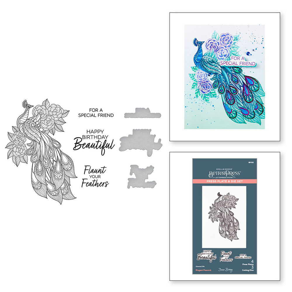 Elegant Peacock Press Plate + Die Set | Dawn Bibby's Peacock Paradise