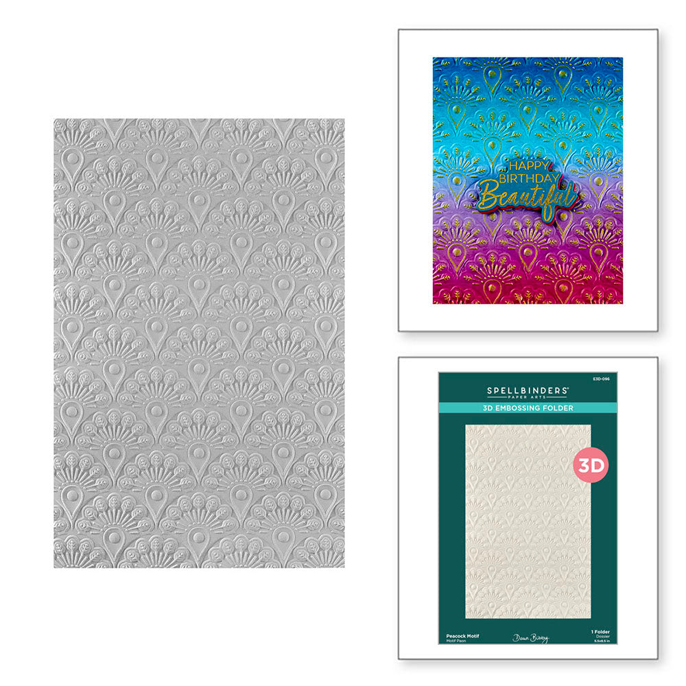 Peacock Motif 3D Embossing Folder | Peacock Paradise by Dawn Bibby