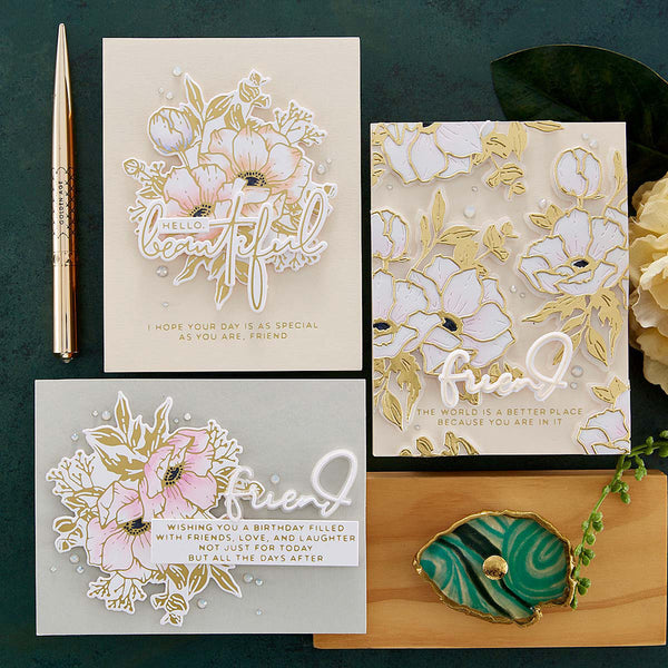Hello, Friend Sentiments Hot Foil Plate {Glimmer} | Yana Smakula's Anemone Blooms Collection