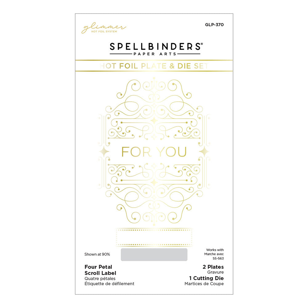 Four Petal Scroll Label Hot Foil Plate + Die Set {Glimmer} | Four Petal Collection