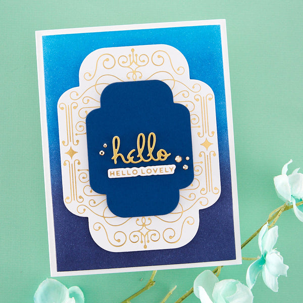 Four Petal Scroll Label Hot Foil Plate + Die Set {Glimmer} | Four Petal Collection