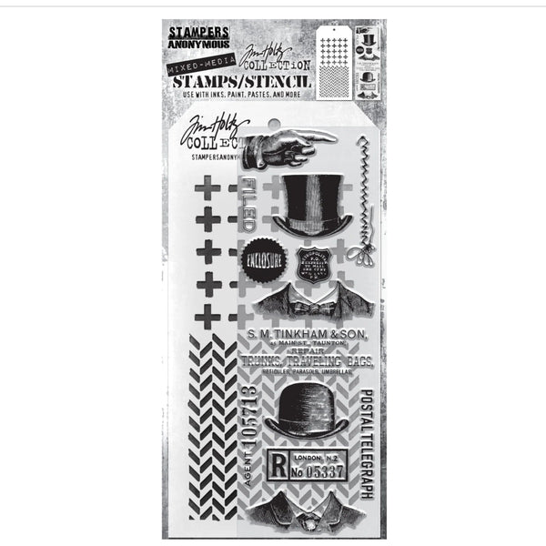 Distinguished + Plus/Herringbone Stamp + Stencil Set No. 16 | Tim Holtz