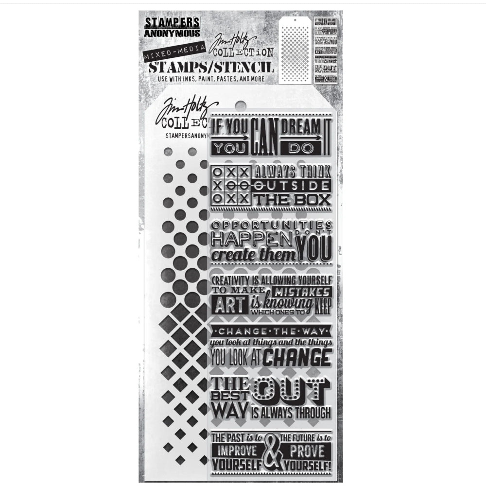Motivation 1 + Gradient Dot/Gradient Square Stamp + Stencil Set No. 17 | Tim Holtz