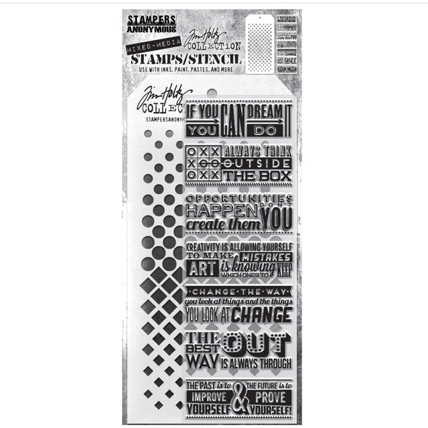 Motivation 1 + Gradient Dot/Gradient Square Stamp + Stencil Set No. 17 | Tim Holtz