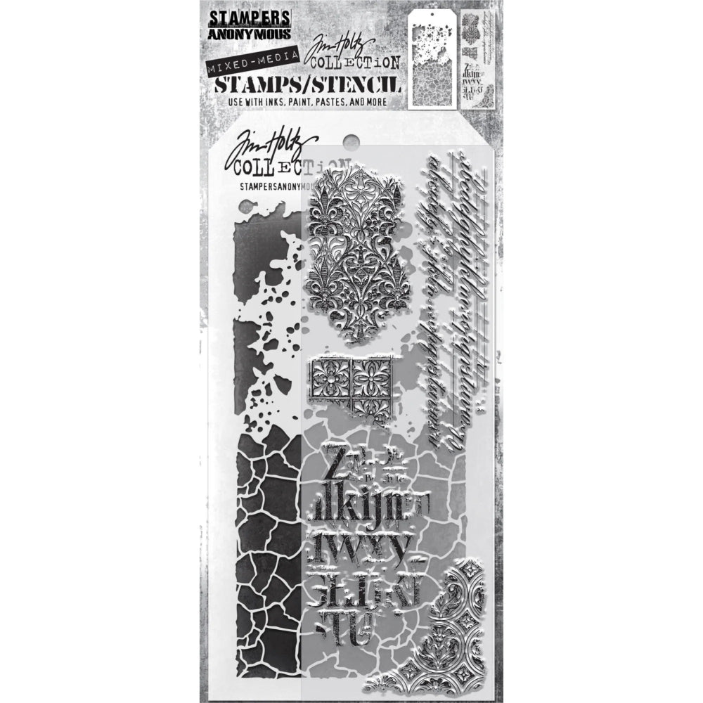 Fragments + Grime/Grackle Stamp + Stencil Set No. 23 | Tim Holtz