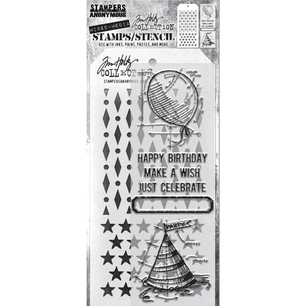 Birthday Blueprint + Diamond Dot/Stars Stamp + Stencil Set No. 43 | Tim Holtz