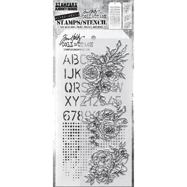 Floral Outlines + Schoolhouse/Dot Fade Stamp + Stencil Set No. 38 | Tim Holtz
