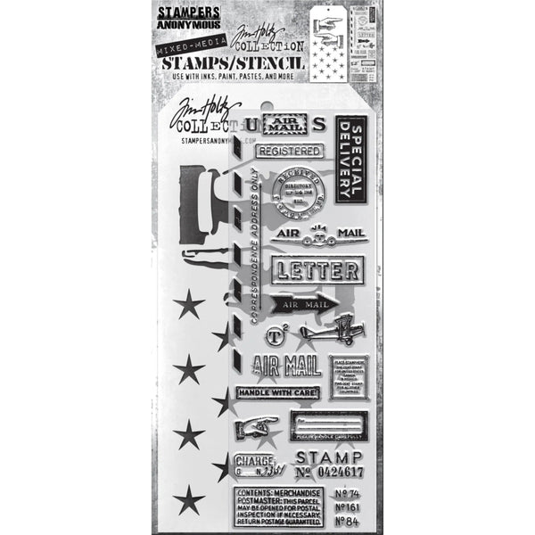 Correspondence + Direction/Shifter Stars Stamp + Stencil Set No. 41 | Tim Holtz