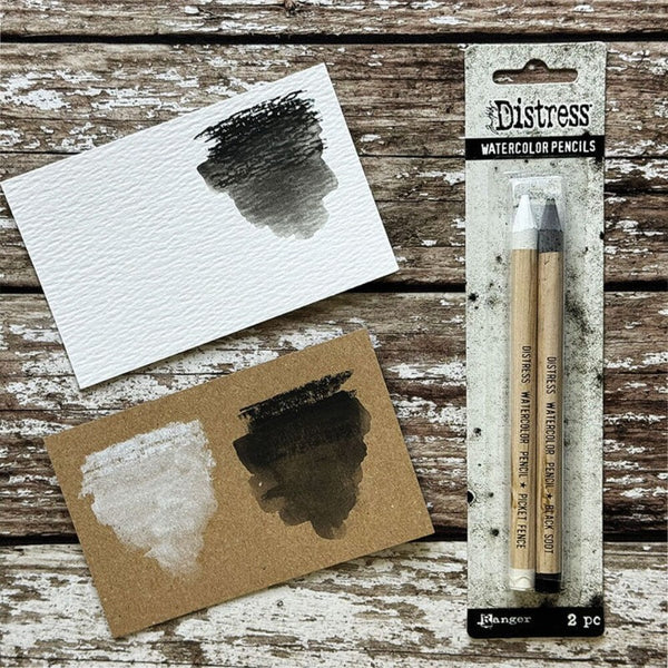 Distress Watercolor Pencil {Black Soot + Picket Fence}