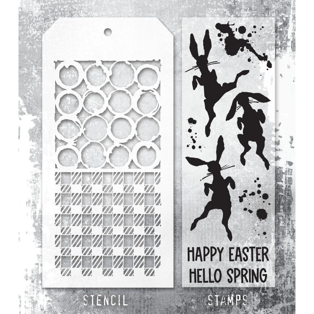 Bunny Hop + Ringer/Gingham Stamp + Stencil Set No. 83 | Tim Holtz