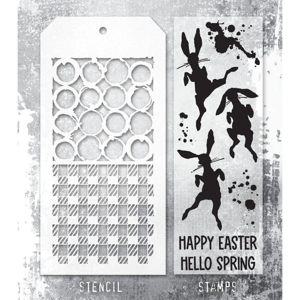 Bunny Hop + Ringer/Gingham Stamp + Stencil Set No. 83 | Tim Holtz