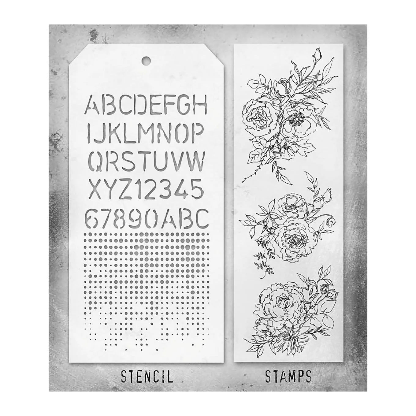 Floral Outlines + Schoolhouse/Dot Fade Stamp + Stencil Set No. 38 | Tim Holtz