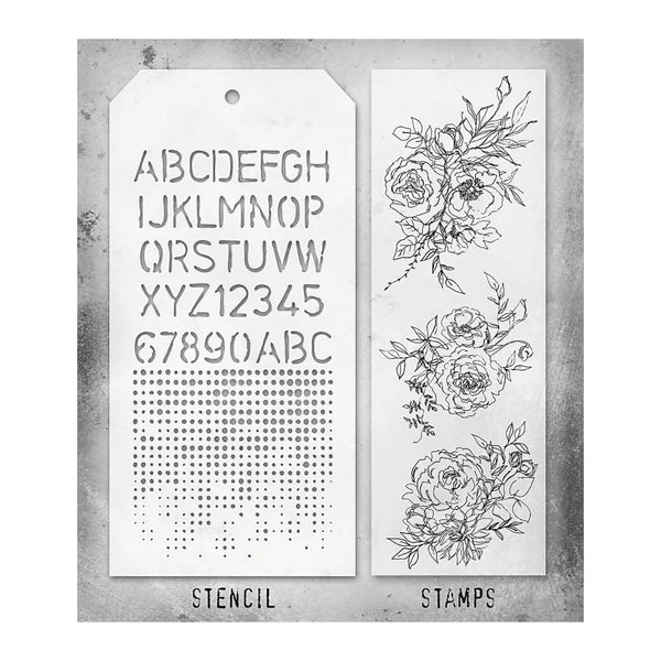 Floral Outlines + Schoolhouse/Dot Fade Stamp + Stencil Set No. 38 | Tim Holtz