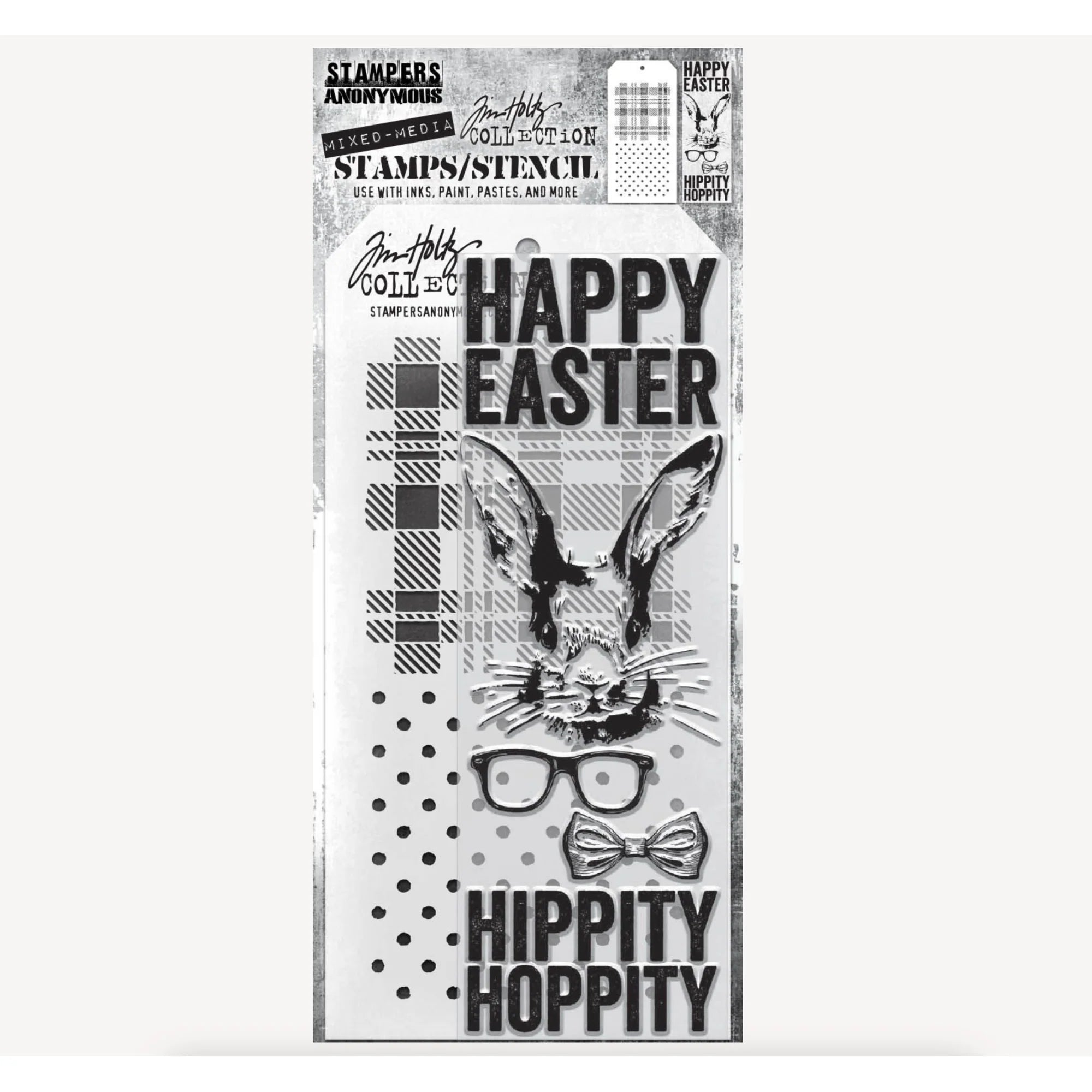 Hipster Bunny + Plaid/Polkadot Stamp + Stencil Set No. 64 {Easter} | Tim Holtz
