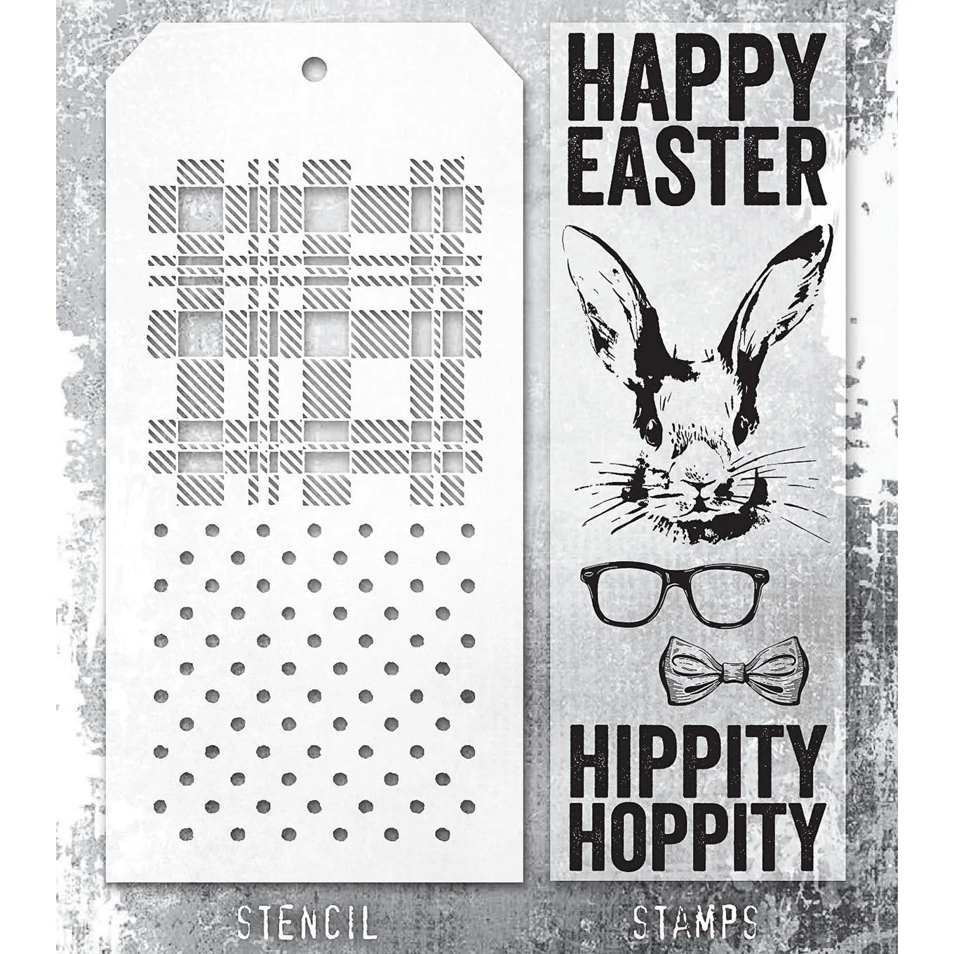 Hipster Bunny + Plaid/Polkadot Stamp + Stencil Set No. 64 {Easter} | Tim Holtz