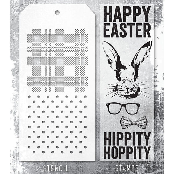 Hipster Bunny + Plaid/Polkadot Stamp + Stencil Set No. 64 {Easter} | Tim Holtz