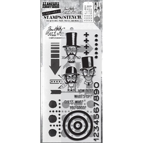 Inquisitive + Arrows/Dotted Line Stamp + Stencil Set No. 39 | Tim Holtz