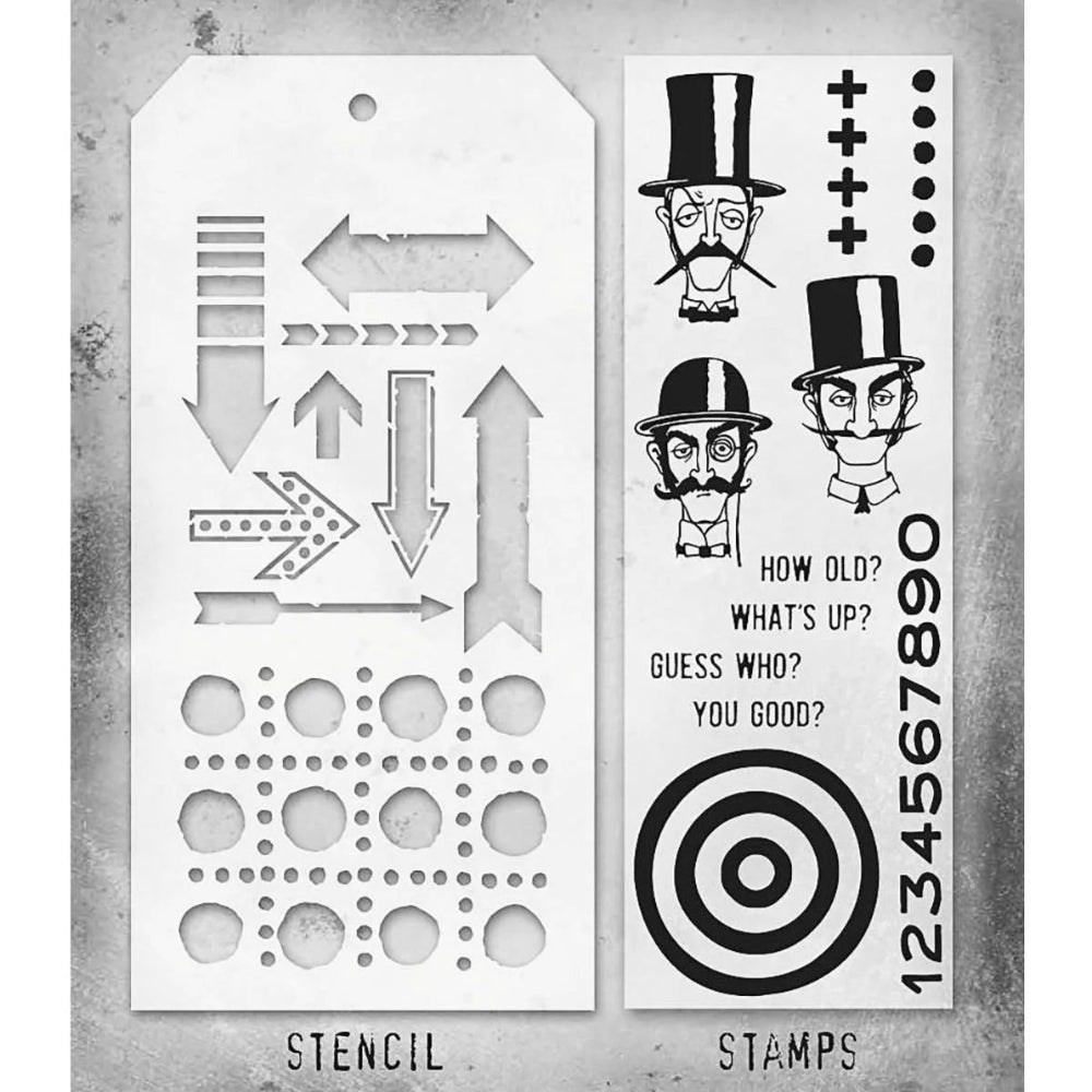 Inquisitive + Arrows/Dotted Line Stamp + Stencil Set No. 39 | Tim Holtz