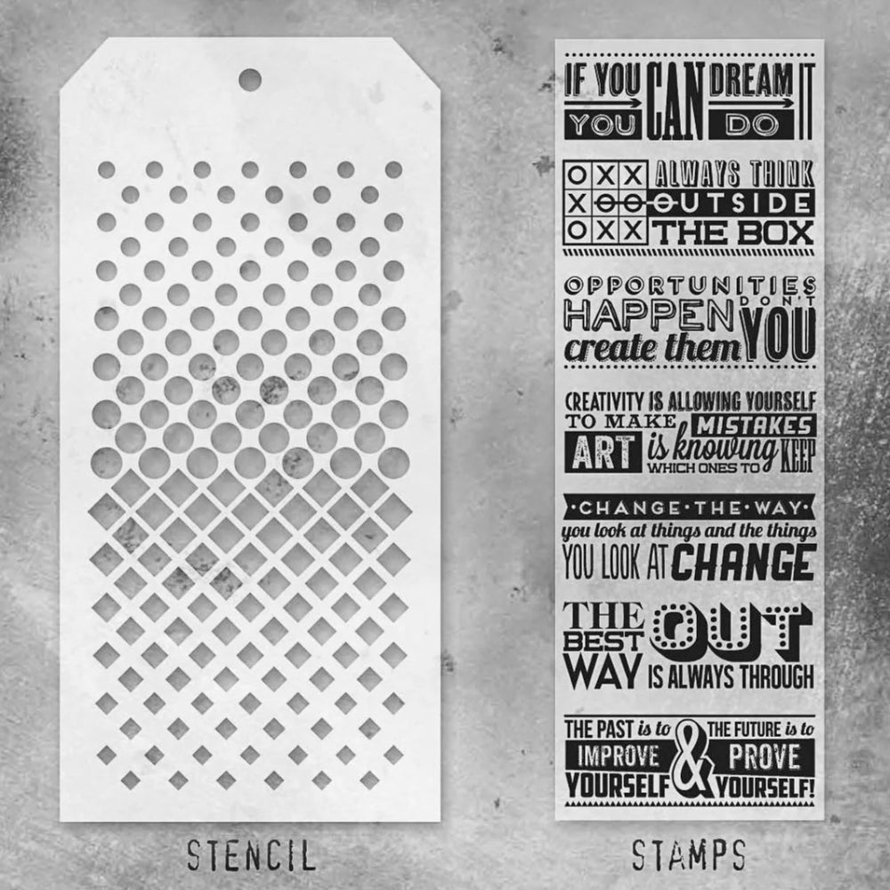 Motivation 1 + Gradient Dot/Gradient Square Stamp + Stencil Set No. 17 | Tim Holtz